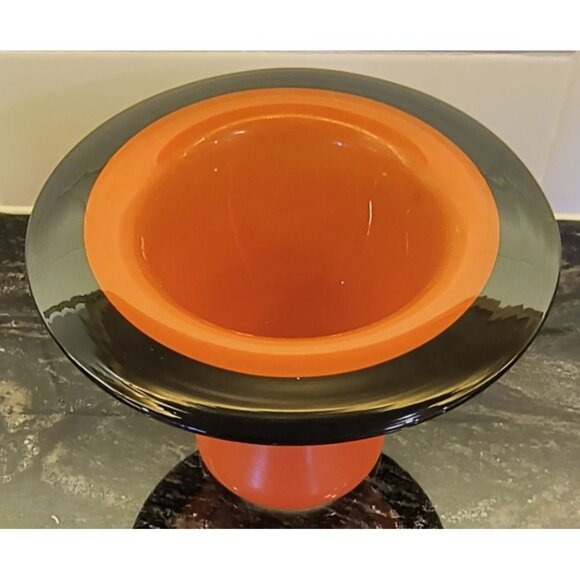 Vintage Orange and Black Reverse Painted Art Glass Vase Art Deco Decor - Picture 2 of 5
